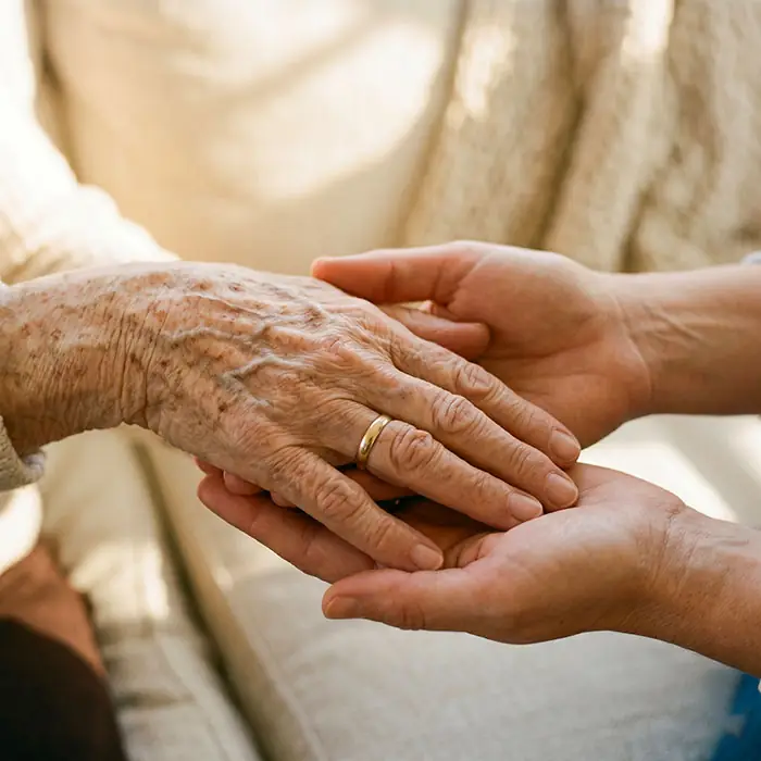 Two pairs of hands held gently together